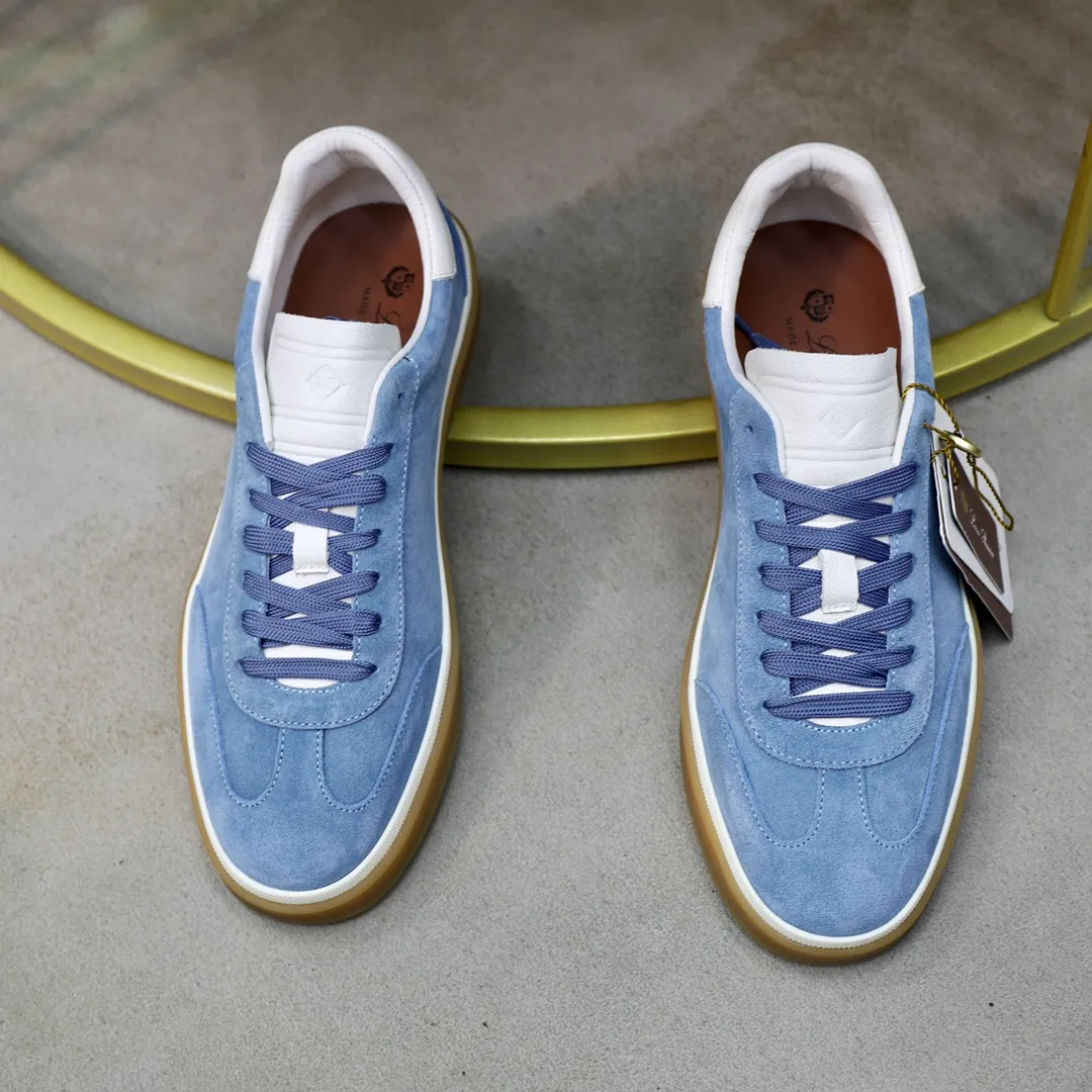 Men's Men's Shoes💰540💰••New Products•• LoroPian*_Noyo-Pianya New men's casual moral training sneakers, LP lace-up casual shoes!  Made of original imported soft cowhide and suede fabric, it highlights the sporty style. The heel is decorated with logo embossing and the original molding. The raw rubber translucent sole combined with the color welt adds a sense of modernity to the shoe. The shoe is overall refreshing and easy to match with style. It has a full cowhide lining for the feet. The original box packaging at the counter comes with wooden balls and a dust bag! Size: 38-44 (.45 customized)